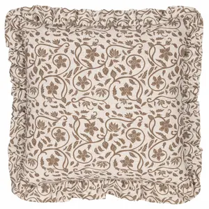 Seventy Three Linen Filigree Printed Ruffle Polyester Filled Cushion, 50 x 50cm