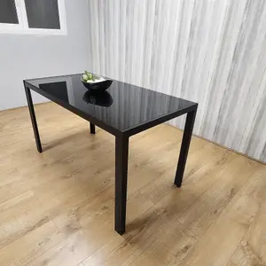 Dining Table Black Glass Kitchen Place for 4 Seats, Dining Table Only (Black H 75 x L 120 x W 70 cm)