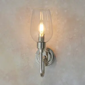 Luminosa Livorno Wall Lamp Bright Nickel Plate, Clear Glass