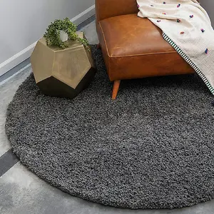 Charcoal Thick Shaggy Circle Rug - California - 120cm