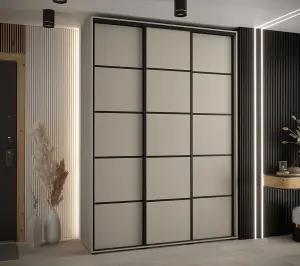 Elegant Dakota IV Sliding Door Wardrobe W1800mm H2350mm D600mm in Cashmere & Black Finish