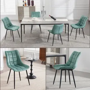 Set Of 4 Dining Room Chairs Kitchen Chair Cushioned Chair Design Chair With Backrests With Fabric Seat And Metal Frame Turquoise