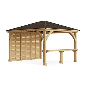 12ft x 14ft (3.7m x 4.3m) Meridian Gazebo with Privacy Wall & Wooden Bar Counter