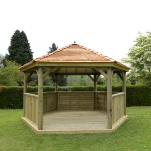 Forest Garden Hexagonal Gazebo with Cedar roof, (W)4.9m (D)4.24m with Floor included