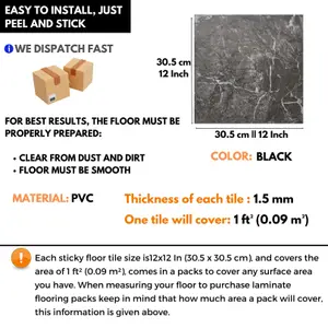 Self-Adhesive Vinyl Floor Tiles - 20 Pack for 20 ft² (1.8 m²) Coverage - Peel & Stick Vinyl Floor Tiles - Luxe Marble Effect