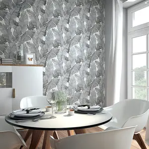 Galerie The New Design Book Black/Silver Palm Leaf Wallpaper Roll