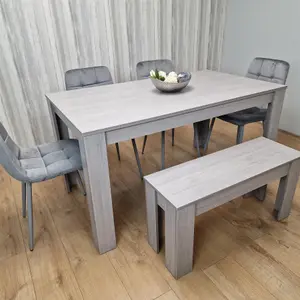 Dining Table and 4 Chairs With Bench Grey 4  Grey Velvet Chairs Wood Dining Set Furniture