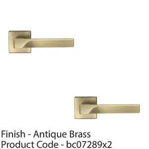 2 PACK - Premium Contoured Door Handle Set - Antique Brass Sleek Lever on Square Rose