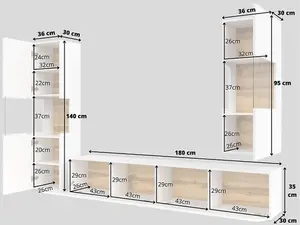 Ava 10 White Matt & Oak Wotan Entertainment Unit - W1800mm x H300mm x D350mm - Modern Media Centre