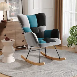 Rocking Armchair Patchwork Linen Effect Rocker Chair Recliner Sofa Chair