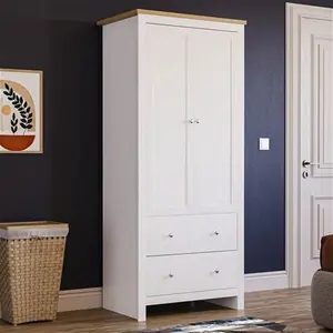 Morley 2 Door 2 Drawer Wardrobe With Hanging Clothes Rail Bedroom Furniture Fernleaf Finish: White