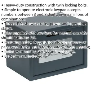 Secure Electronic Combination Safe with Cash Deposit Slot - Wall Mounted 350 x 250 x 250mm