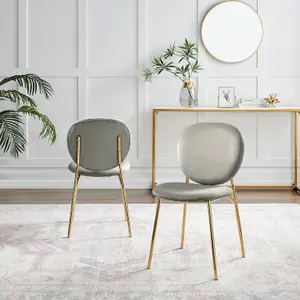 Furniturebox UK Dining Chair - 2x Ivy Grey Velvet Upholstered Dining Chair Gold  Legs - Modern Meets Vintage - Round Seat Back