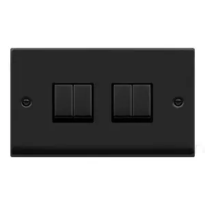 Matt Black 10A 4 Gang 2 Way Ingot Light Switch - Black Trim - SE Home