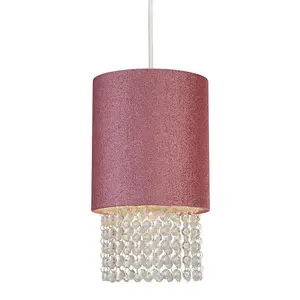 SAVANNAH - CGC  Pink Glitter Easy Fit Lamp Shade with Acrylic Drops