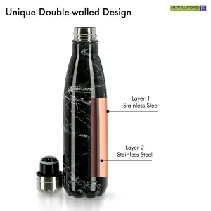 Royalford 500ml Vacuum Bottle - Double Wall Stainless Steel Flask & Water Bottle, Black