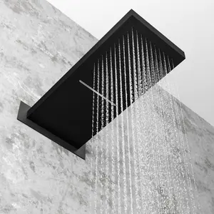 ENKI Black Rectangular Dual Fixed Stainless Steel Waterfall Shower Head 575 x 230mm