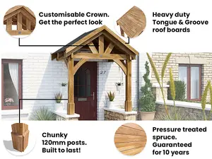 Dunster House Wooden Porch Canopy Kit 2m x 1.5m Pressure Treated Door Shelter Thunderdam Half Height 2 Post