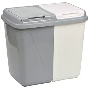 Plastic Handle Multi-Compartment Rubbish & Recycling Bin - 90L Grey/White / 47cm H x 52cm W x 34cm D