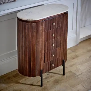 Ancient Mango Wood Wide Chest Of Drawers with Marble Top & Metal Legs