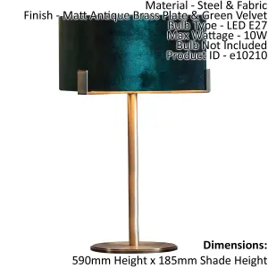 Table Lamp Matt Antique Brass Plate & Green Velvet 10W LED Bedside Light