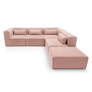 Doris Modular Extended Corner Sofa in Pink Cord Chenille