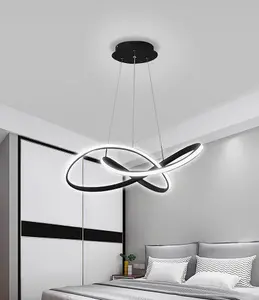 Hanging Lamp LED Pendant Light Creative Round Ring Modern Chandelier 55 cm Black