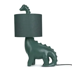 ValueLights Kids Green Dinosaur Bedside Table Lamp with Drum Fabric Shade - Including Bulb