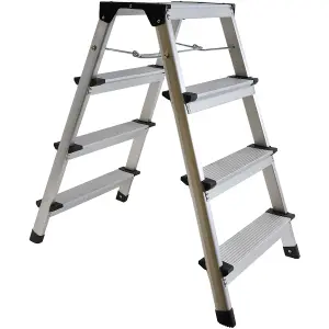 Excel Aluminium Stool Ladder 4 Tread Heavy Duty Folding Hop Up 745mm x 465mm