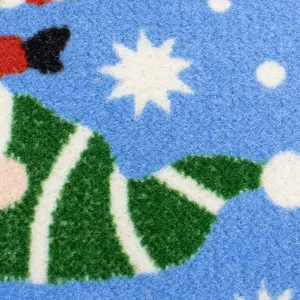 JVL Festive Christmas Machine Washable Indoor Doormat, 40x57cm, Santa Stop Here, Blue