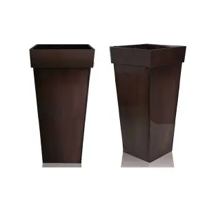 Primrose Mocha Brown Large Patio Zinc Tall Flared Square Outdoor Planter 80cm