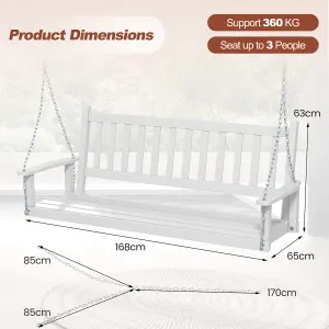 Costway 3-Person Porch Hanging Swing Chair Wooden Garden Swing Bench with Slatted Back