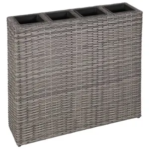 Berkfield Garden Raised Bed with 4 Pots 2 pcs Poly Rattan Grey(2x45426)