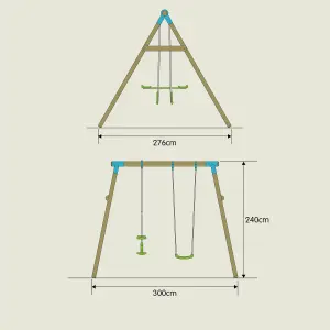 TP Knightswood Double Wooden Swing Set With Glide Ride - FSC certified