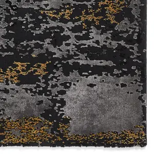 Black Gold Modern Abstract Machine Made Easy to Clean Rug for Living Room Bedroom and Dining Room-160cm X 230cm