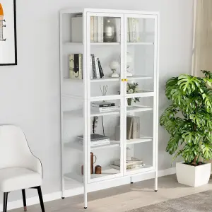 Berkfield Display Cabinet White 90x40x180 cm Steel and Tempered Glass