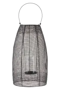 Interiors by Premier Large Black Lantern, Iron Wireframe Black Candle Holder, Indoor & Outdoor Glass Shade Candle Holder