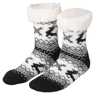 Fluffy socks with reindeer motif  black /white - black/white