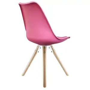 Soho Bright Pink Plastic Dining Chair with Pyramid Light Wood Legs