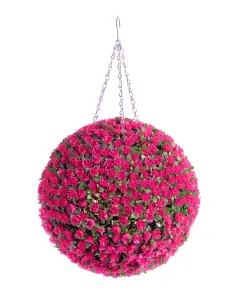 Best Artificial  38cm Pink Rose Hanging Basket Flower Topiary Ball - Suitable for Outdoor Use - Weather & Fade Resistant