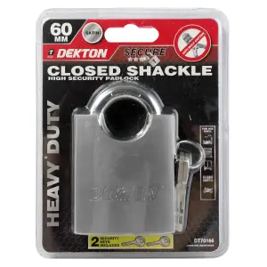 Dekton 60mm Closed Shackle Padlock Hardened Steel, 3 Keys