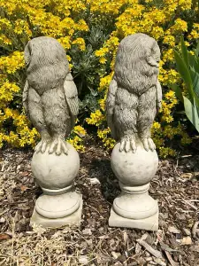 Pair of Barn Owl Finials Stone Statues Outdoor Garden Ornament Animal Sculpture