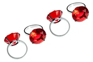 Durable Set Of Four Red Diamante Napking Rings, Elegant Napkin Rings For Dining Table, Versatile Napkin Ring