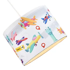 Modern and Colourful Aeroplanes Kids Cotton Fabric Drum Lamp Shade - 25cm