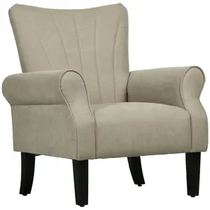 HOMCOM Armchair, Upholstered Modern Accent Chair with Wood Legs, Beige