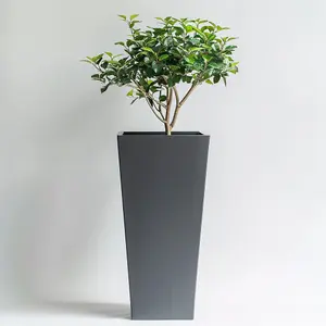 70cm Zinc Matte Grey Tall Flared Tapered Square Planter