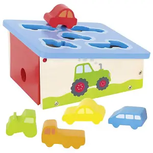 Goki Shape Sorting Box Vehicles Car Tractor Wooden Toy