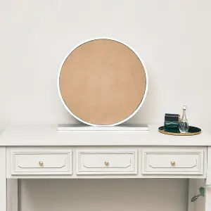 Melody Maison Round White & Silver Freestanding Table Top Mirror