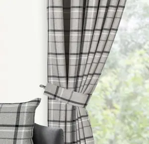 Home Curtains Hudson Check Tiebacks Grey (PAIR)