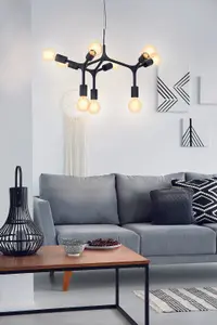 Pendant Ceiling Light 9 Bulb Colour Black Arms & Lamp Holders Bulb E27 9x60W